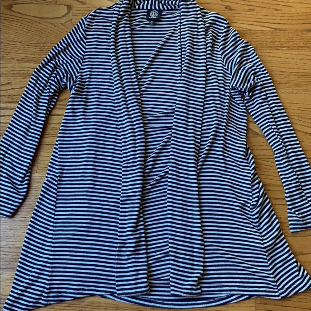 BLUE & WHITE STRIPED TUNIC BOBEAU CARDIGAN - M